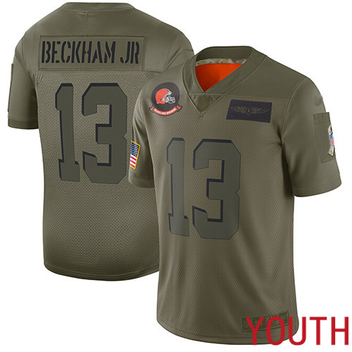Cleveland Browns Odell Beckham Jr Youth Olive Limited Jersey #13 NFL Football 2019 Salute To Service->youth nfl jersey->Youth Jersey